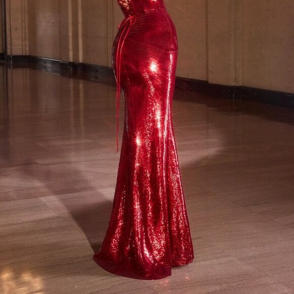 New Navy Sheath Sparkling Prom Dress w/ Lace Up Back & Illusion Neck CD J894 - Picture 7 of 13